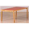 Image 1 : Bord med svängda ben i bokfaner och rödlaminerad skiva, höjd 72 cm, skiva 91*182 cm, design Alvar...