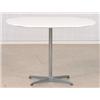 Image 1 : Bord, vitlaminerad skiva med fyrdelad benställning i stål, höjd 70 cm, diam 107 cm, märkt: design...