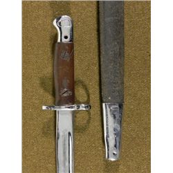 WWI MAUSER BAYONET-WOOD GRP 17" BLADE-LEATHER SCABBARD