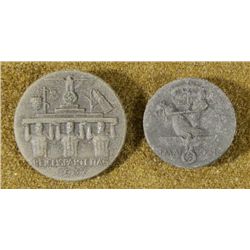 2 NAZI 1937-38 PINBACK MEDALS-NSDAP PARTY & MAY DAY