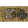 Image 1 : 2 GERMAN ITEMS-NAZI EAGLE & SWASTIKA PIN,IRON CROSS CHARM NICE ORIGINALS