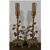 Image 3 : 2 VINTAGE CAST BRASS LAMPS--LEAF & FLOWER MOTIF