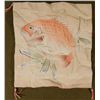 Image 1 : WWII JAPANESE SILK TAPESTRY - FISH AND RED GEOMETRIC