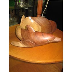 INTIQUITELY WOOD CARVED DOLPHIN BOWL