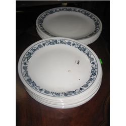 CORELLE DISHES - WHITE AND BLUE TRIMMED - APPROX 5