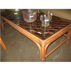 GLASS TOP RATTAN COFFEE TABLE