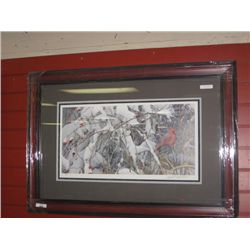 FRAMED L E PRINT  FRESH SNOW CARDINAL