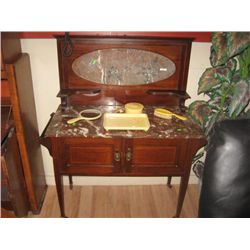 VINTAGE INLAID MARBLE TOP WASH STAND - EARLY 1900'