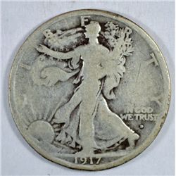 1917D obverse Walker half $  strong rim and date G/VG  GS VG =  $26  est $25-$28