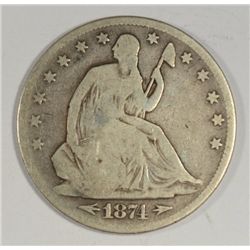 1874 arrows Seated :Liberty half $  G/VG est $35-$38