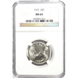 1937 WASHINGTON QUARTER NGC MS64 GEM