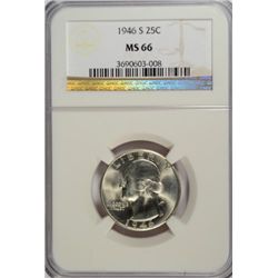 1946-S WASHINGTON QUARTER NGC MS66 GEM