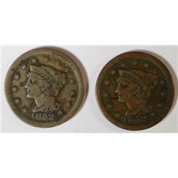 1852 LARGE CENT VG+ 2 PCS