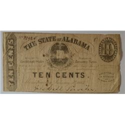 1863 10 CENT ALABAMA NOTE FINE