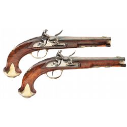 Pair of I. Kuchenreuter Gold Inlaid Flintlock Pistols