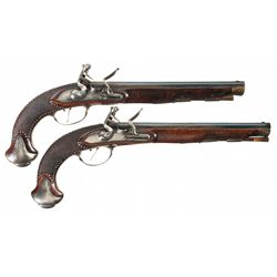 Attractive Silver Inlaid Pair of Jacob Kuchenreuter Flintlock Pistols