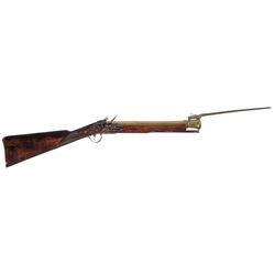 English Noyes Marked Brass Cannon Barrel Flintlock Blunderbuss with Snap Bayonet