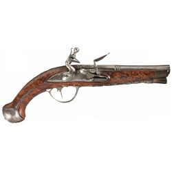 Silver Inlaid A. Bini Marked Flintlock Pistol with Fancy Silver Inlay Stock