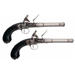 Pair of G. Gill Queen Anne Style Flintlock Pistols