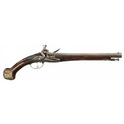 Engraved European Flintlock Pistol with Chiseled Barrel Accents and Relief Carved Stock