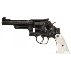 Superbly Panel Scene Engraved Smith & Wesson Pre-Model 27 357 Magnum Revolver with Pearl Grips, Docu