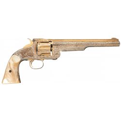 Engraved Gold Finish Smith & Wesson First Model American Transition Single Action Revolver with Pear