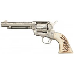 Engraved Colt Single Action Revolver with Stag Grips