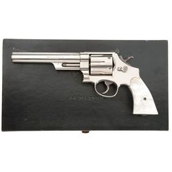 Cased Nickel Plated Smith & Wesson Pre-Model 29 44 Magnum Double Action Revolver with Pearl Grips