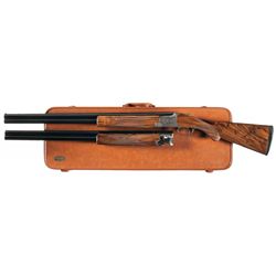Excellent Belgian Browning Pigeon Grade Two Barrel Set Superposed Shotgun with Case