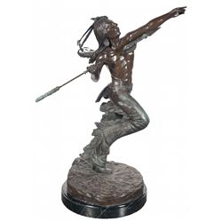 Bob Mckay Jr. Signed "Indian with Spear" Bronze