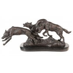 Barye Marked Wolf Pack Bronze