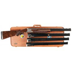 Exceptional Belgian Browning Pigeon Grade Superposed Four Barrel Skeet Set with Case