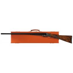 Unmarked Engraved Gold Inlaid Custom Built Double Barrel Side Lock Shotgun with Case