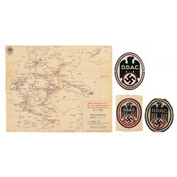 One Vehicle Badge, Two Cloth Patches, and a Reichsautobahn Map from the Nazi-Era German Automobile C