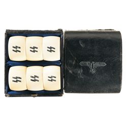 Set of Six Ivory Napkin Rings with SS-Marked Decoration and Leatherette Case
