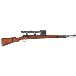 World War II K98 Mauser High Turret Style Sniper Rifle Fitted with a Carl Zeiss Scope and Rare Elm S