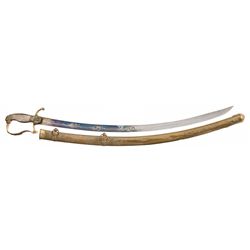 German Style Lion Head Pommel Sword with Gold Accented Blade and Engraved Sheath