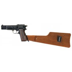 Pre-War FN Browning High Power Tangent Rear Sight Model Single Action Pistol with Shoulder Stock