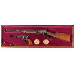 Winchester Colt Commemorative Set with Shared Display Case and Commemorative Medallions