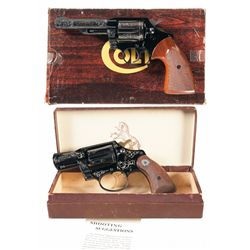 Two Engraved Colt Double Action Revolvers with Factory Boxes