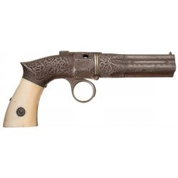 Cook Signed Factory Exhibition Grade Relief Engraved Gold Inlaid Robbins & Lawrence Pepperbox Pistol