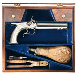 John Dickson & Son Edinburgh Production Saw Handle Percussion Pistol with Engraved German Silver Fra