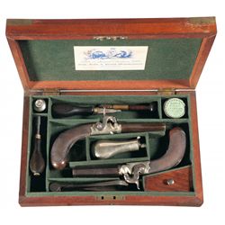 Cased Engraved Pair of Edward Dodson Marked Percussion Pistols