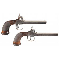 Pair of N. Gegout Marked Double Barrel Percussion Pistols