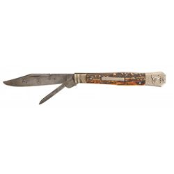 S.C. Wragg Sheffield Double Blade Folding Bowie Knife with German Silver Decorated Pelican Hilt