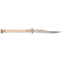 Impressively Large French Folding Bowie Knife with Carved Ivory Grips