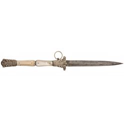 French Style Folding Dirk, with German Silver Finished Hilt and Two Tone Mother of Pearl and Ivory G