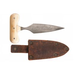 R Alldeon Memphis Marked Four Aces/The Duke Ivory Handled Push Dagger with Sheath