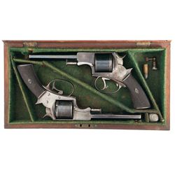 Cased Matching Pair of Thomas Horsley 1871 Tranters Patent Double Action Revolvers
