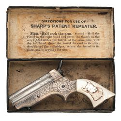 Spectacular Factory Engraved Presentation Grade Gold and Silver Plated Sharps Model 1A Four Barrel P